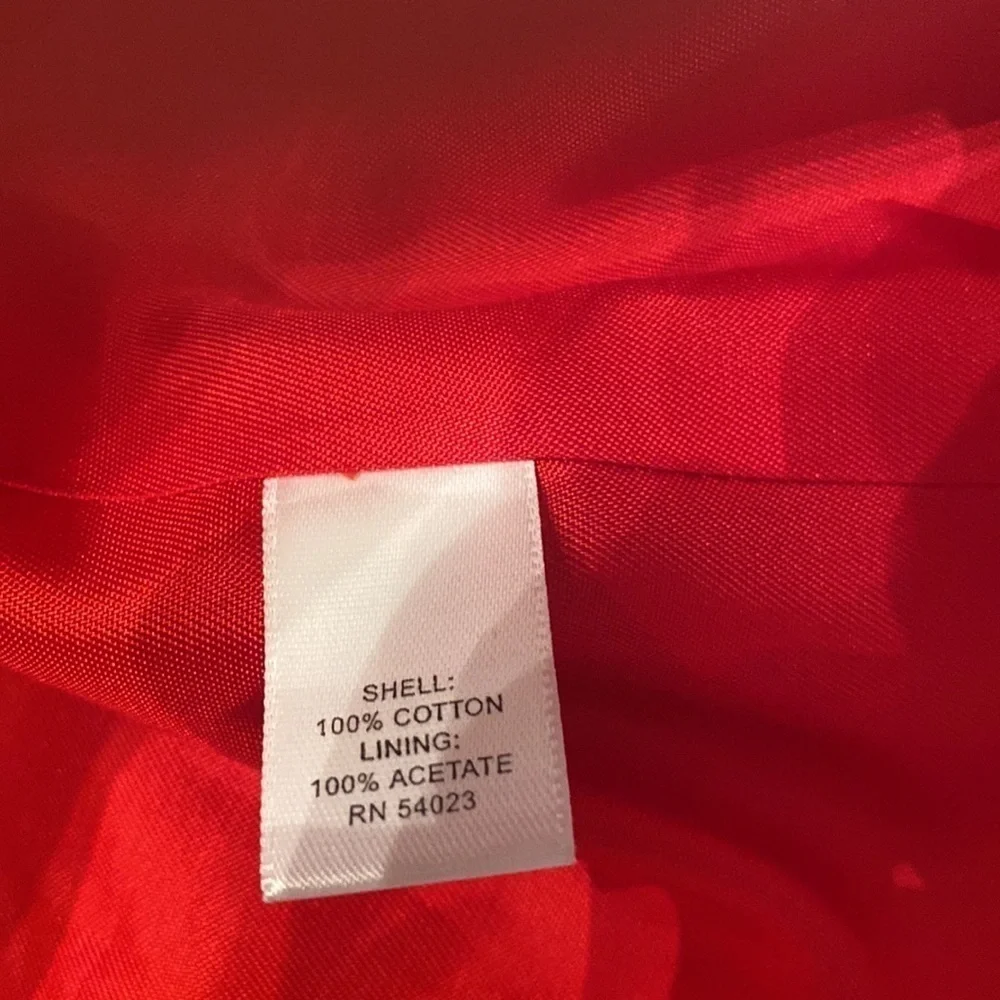 Banana republic red jacket, size small, 100% cotton. Lining is 100% acetate.